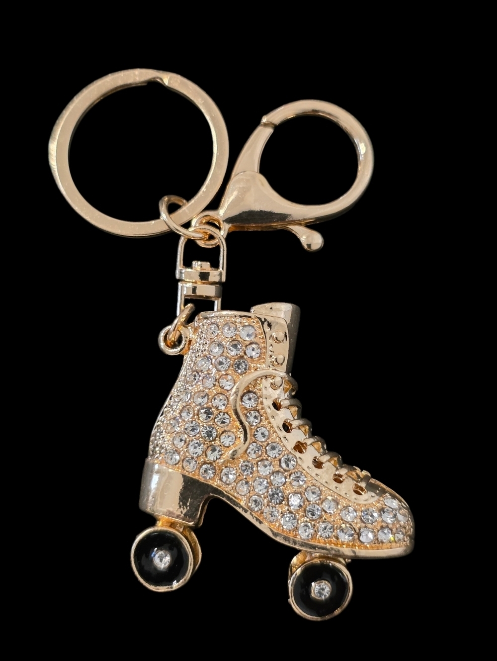 Gold Crystal Roller Skate Bag Charm Keychain - Women Accessories
